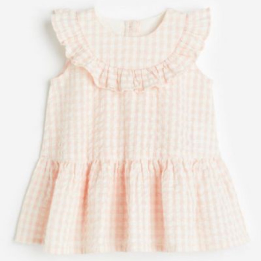 H&M Girl’s SEERSUCKER DRESS Light Pink Checked